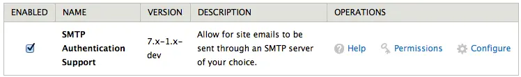 SMTP Authentication Support module enabled for sending emails via SMTP server.