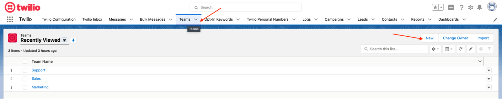 Instructions to create a message service for each team.