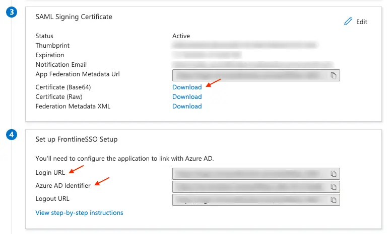 SAML Signing Certificate and setup information.
