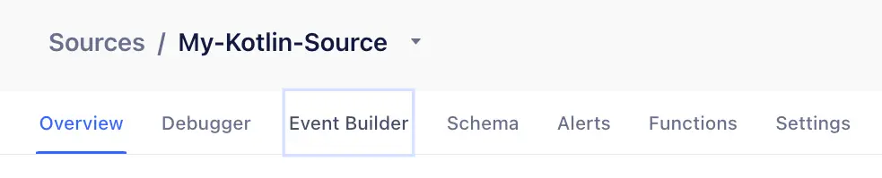 The Event Builder tab shown in the navigation bar between Debugger and Schema in a Segment source.