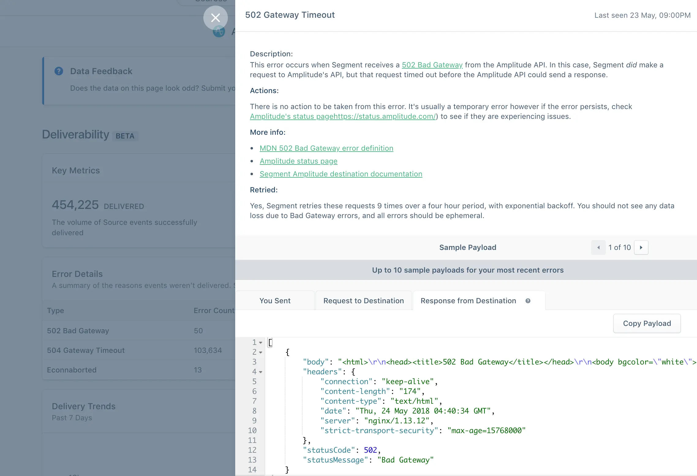 An example of the error details view.