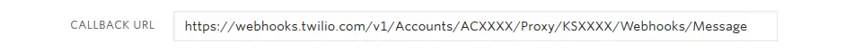 Callback URL field with example webhook URL in Twilio Console.