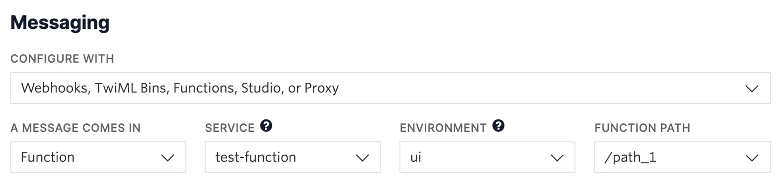 Messaging configuration with webhook URL set for HTTP POST.