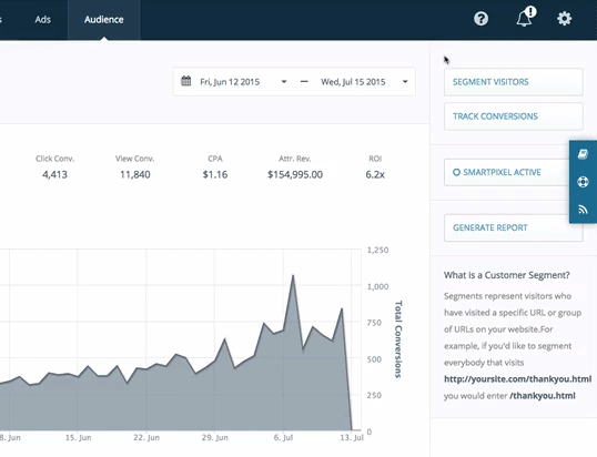 An animation that creates a new user segment in Adroll using the instructions in the preceding paragraph.