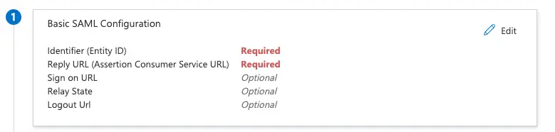 Basic SAML configuration with required fields for Identifier and Reply URL.