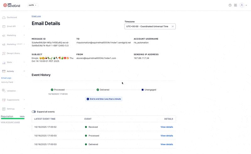 Email Logs details.