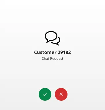 Chat request from Customer 29182 with accept and decline options.