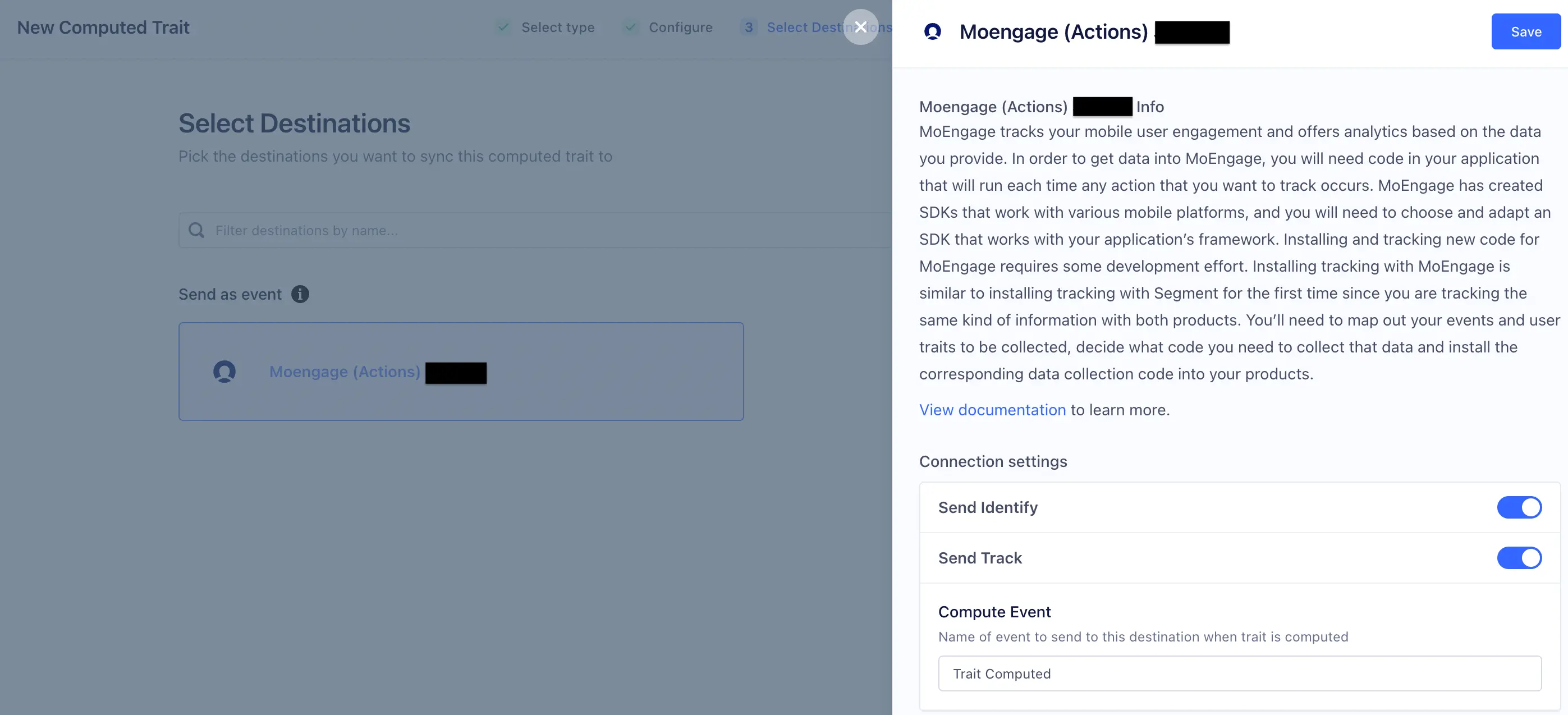 MoEngage (Actions) destination settings in Segment.