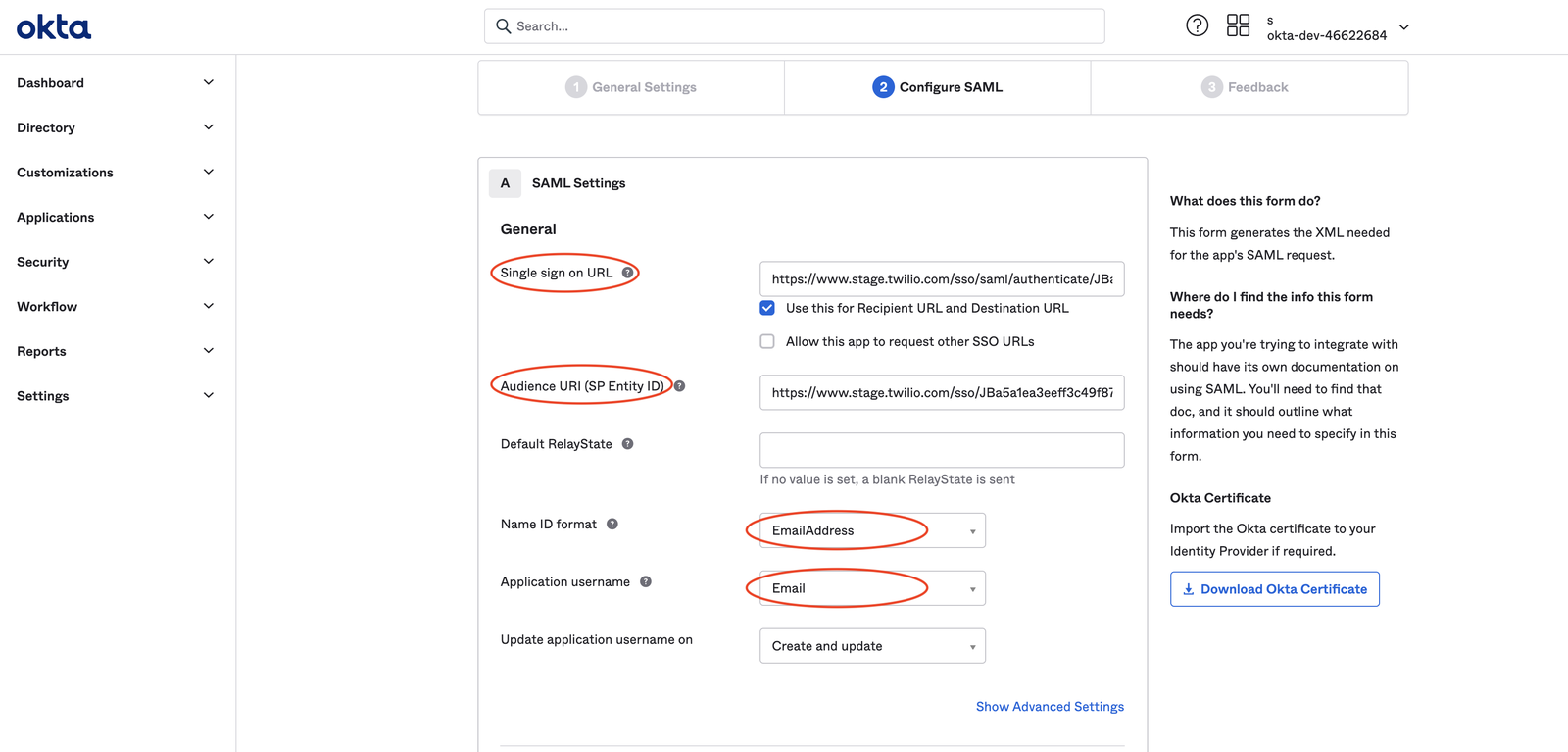Okta-Configure SAML SP Metadata 1.