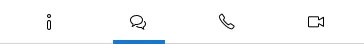 Navigation icons for info, chat, call, and video with chat selected.