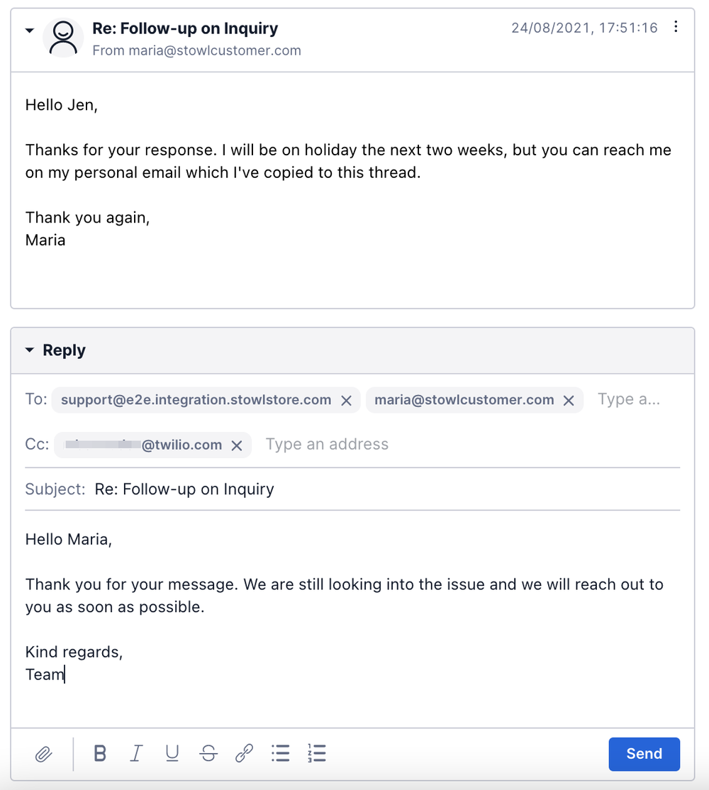 to and cc email addresses.