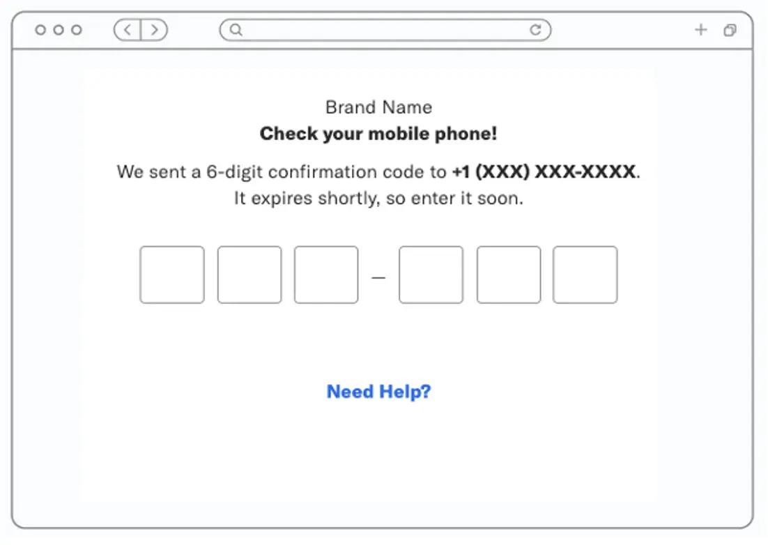 Compliant OTP request example - Enter OTP code.