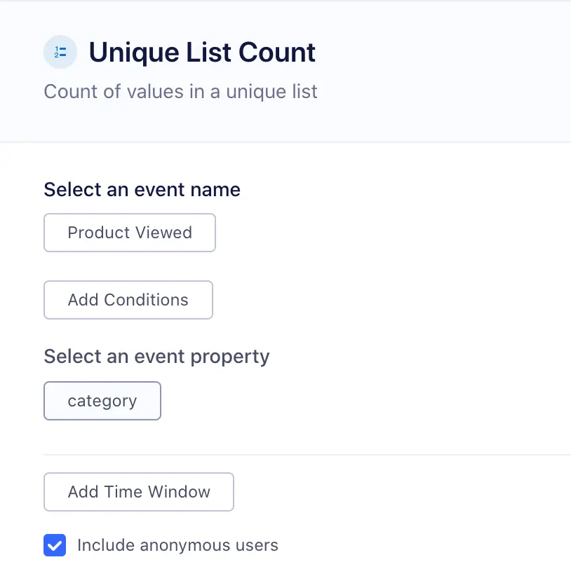The unique list count builder.