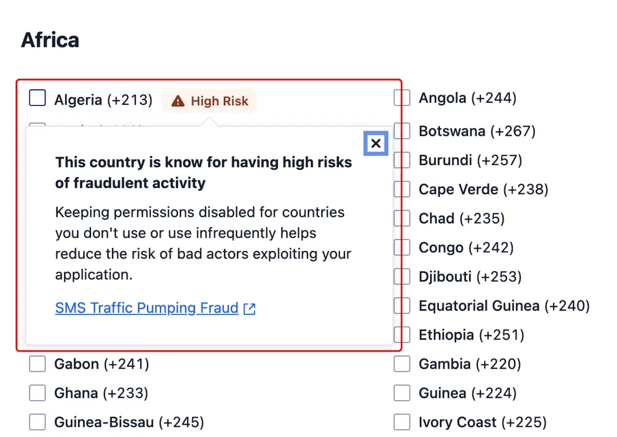 Algeria marked high risk for SMS fraud with warning about fraudulent activity.