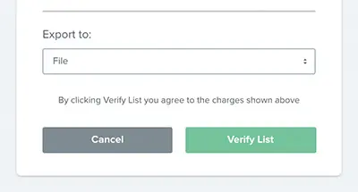 Export options with Verify List button to confirm charges.