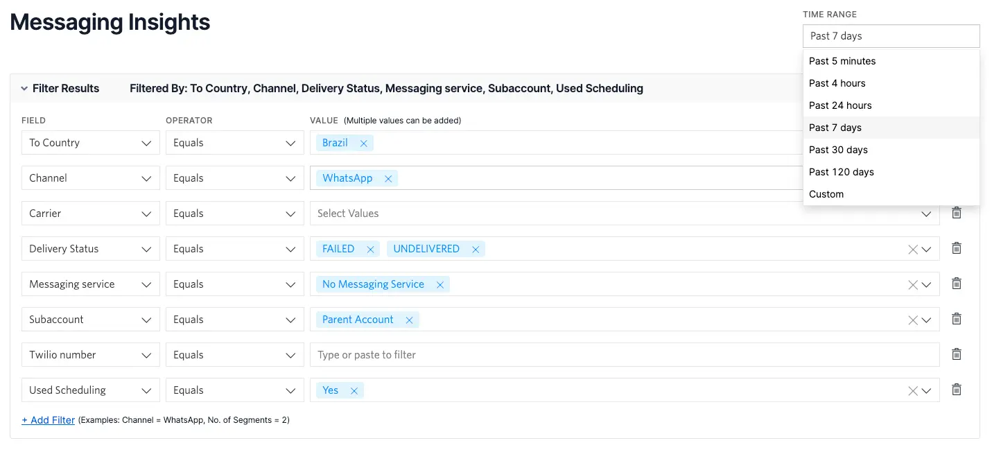 Messaging Insights Filters.