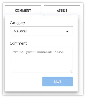 Comment section with category dropdown and text input field.