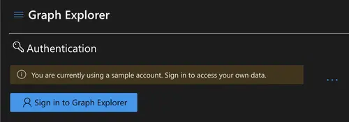 Graph Explorer authentication page with sign-in prompt for personal data access.