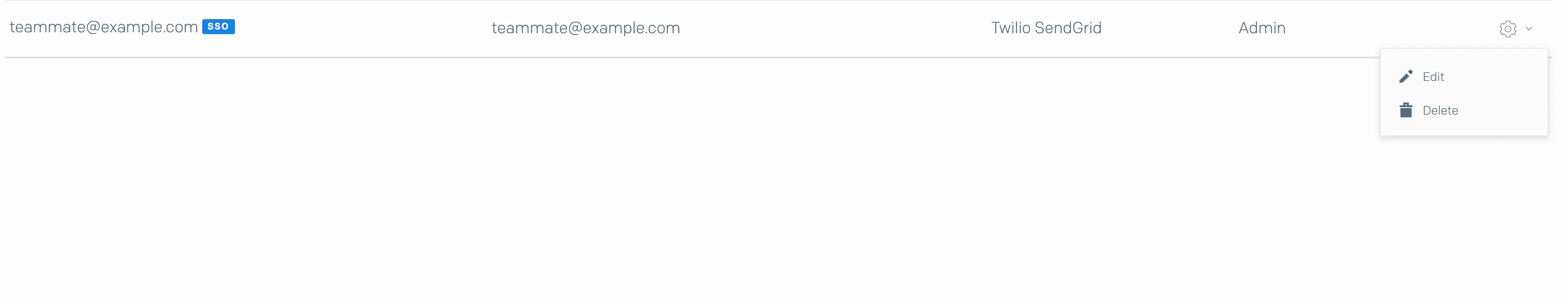 SSO teammate action menu with options to edit or delete.