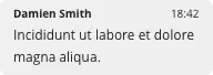 Message bubble from Damien Smith at 18:42 saying 'Incididunt ut labore et dolore magna aliqua.'.