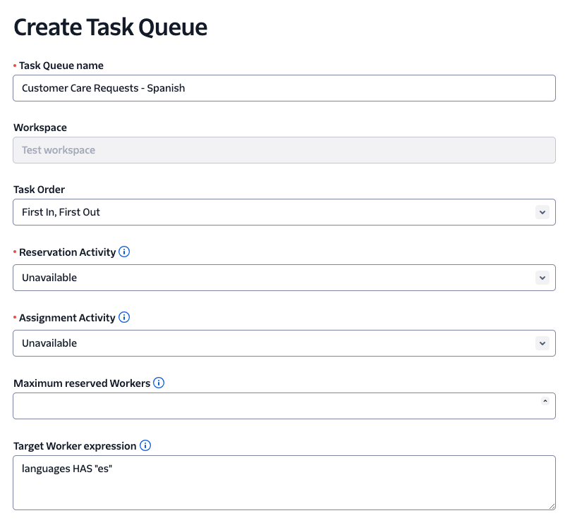 TaskRouter TaskQueue Sample - Spanish.