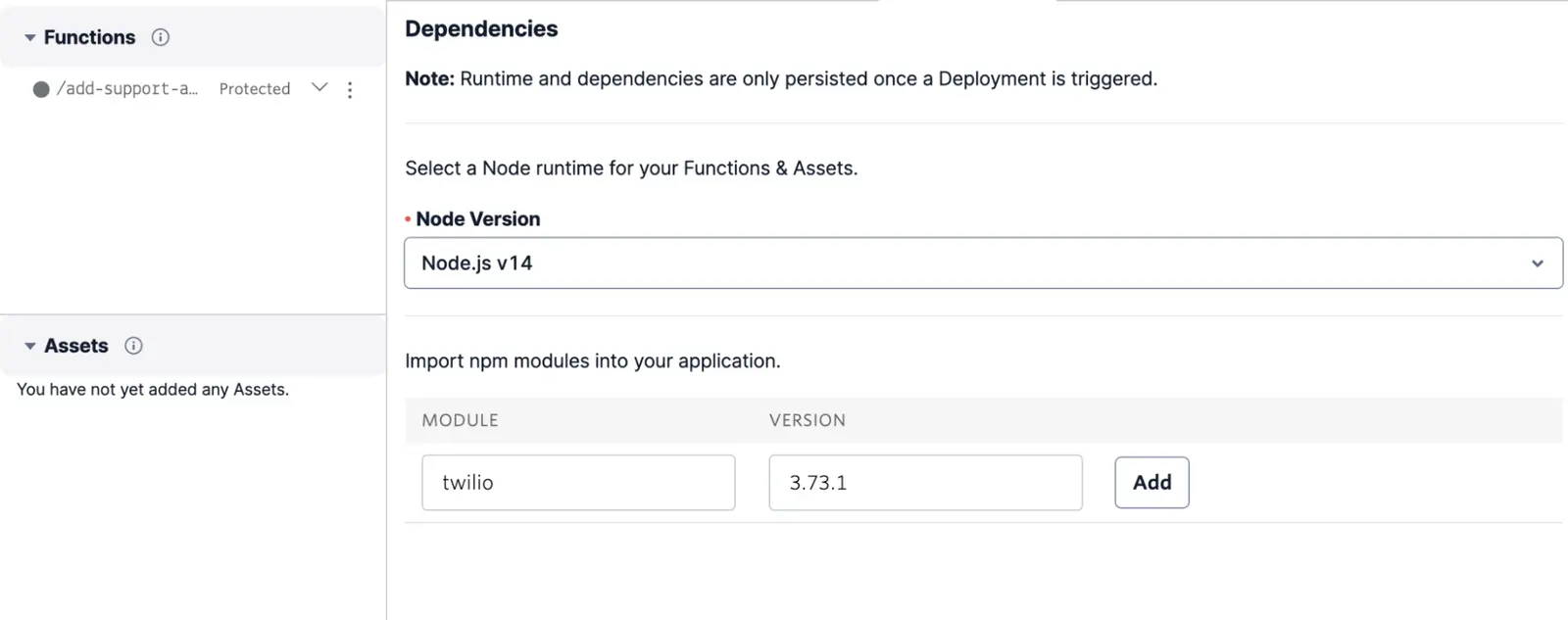 Twilio Studio Tutorial Conversations Function Dependencies.