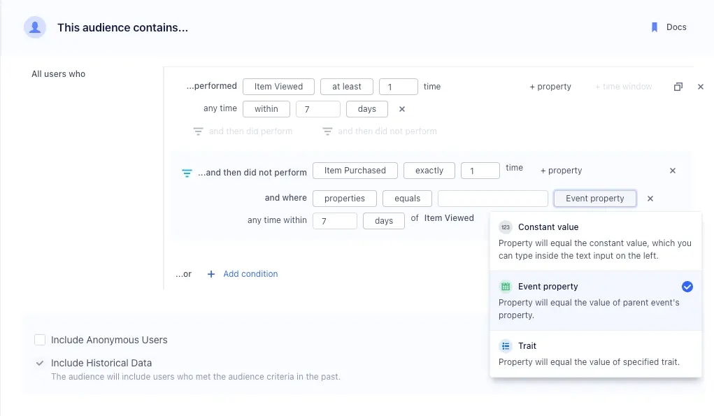 Using dynamic property references with an Audience funnel.