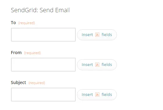 SendGrid email form with fields for To, From, and Subject.