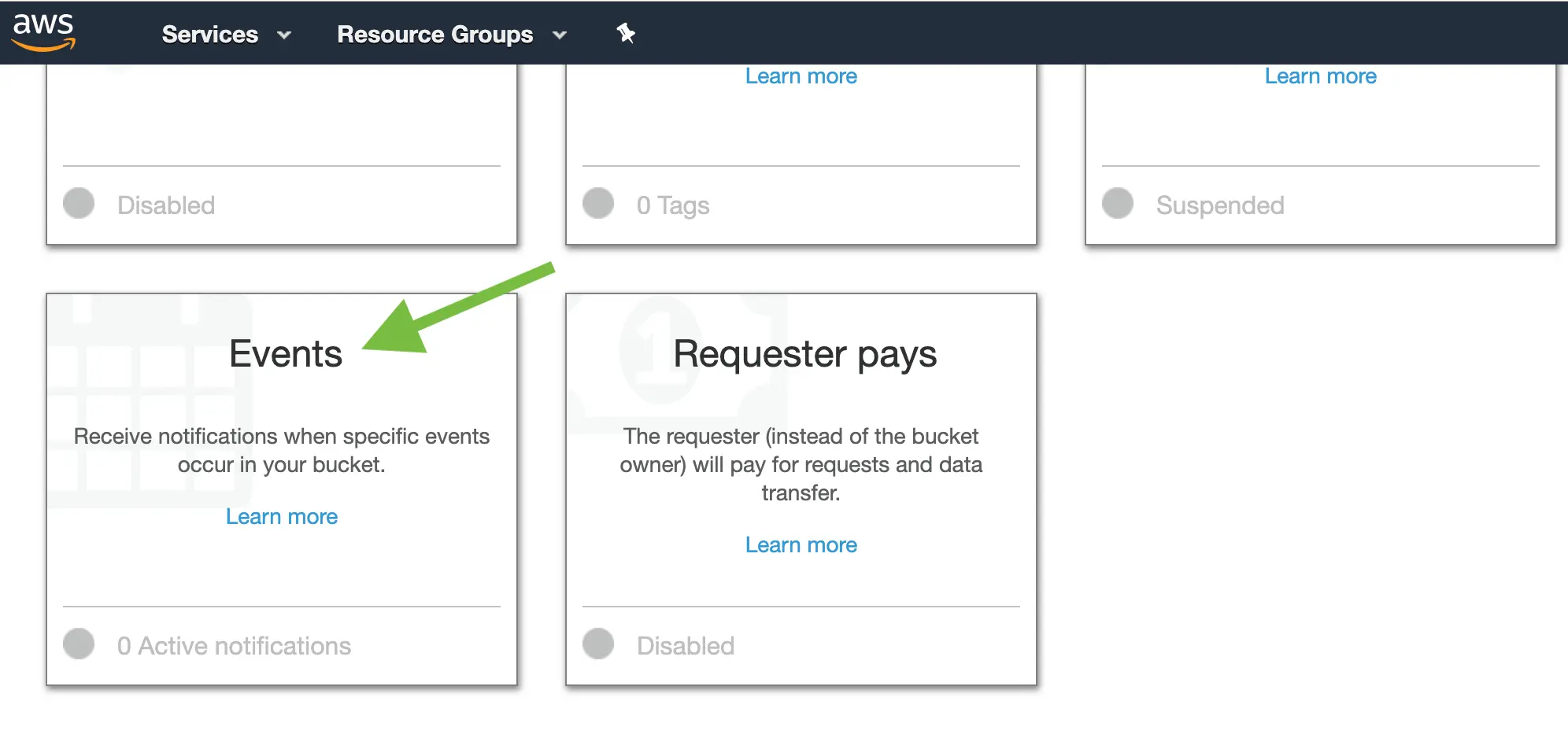 AWS Events section.
