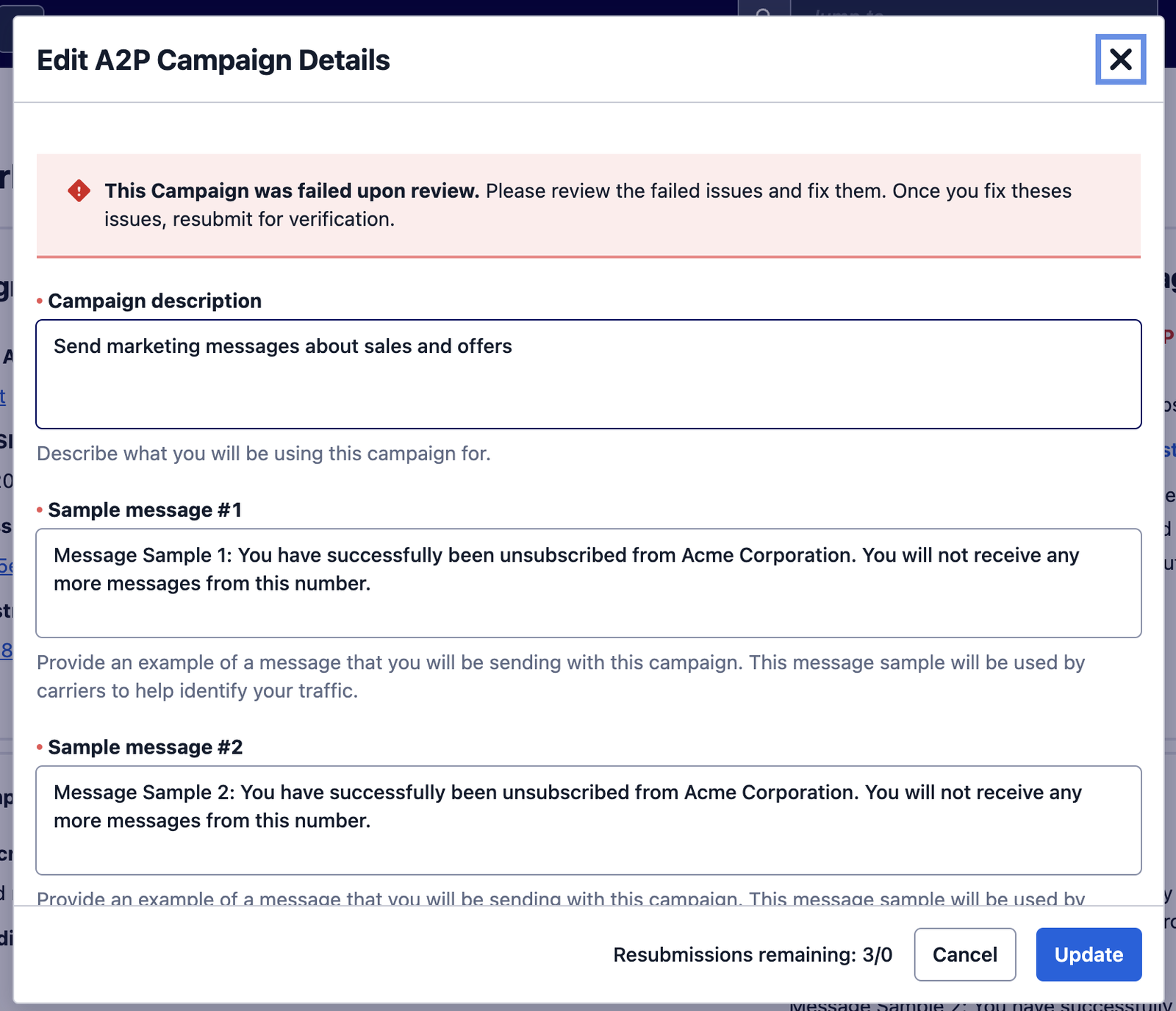 Campaign Edit modal.