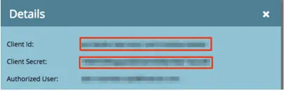Details section showing Client Id, Client Secret, and Authorized User fields.