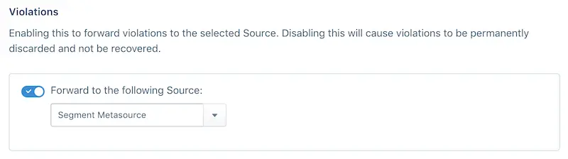 The Source Settings page for a test source depicting an enabled Violations setting.