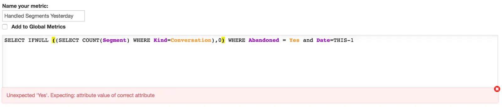 Incorrect attribute value.