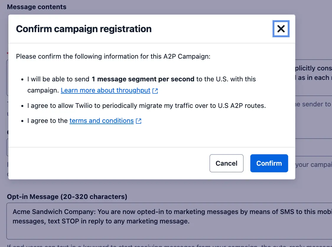 Campaign submission confirmation popup.