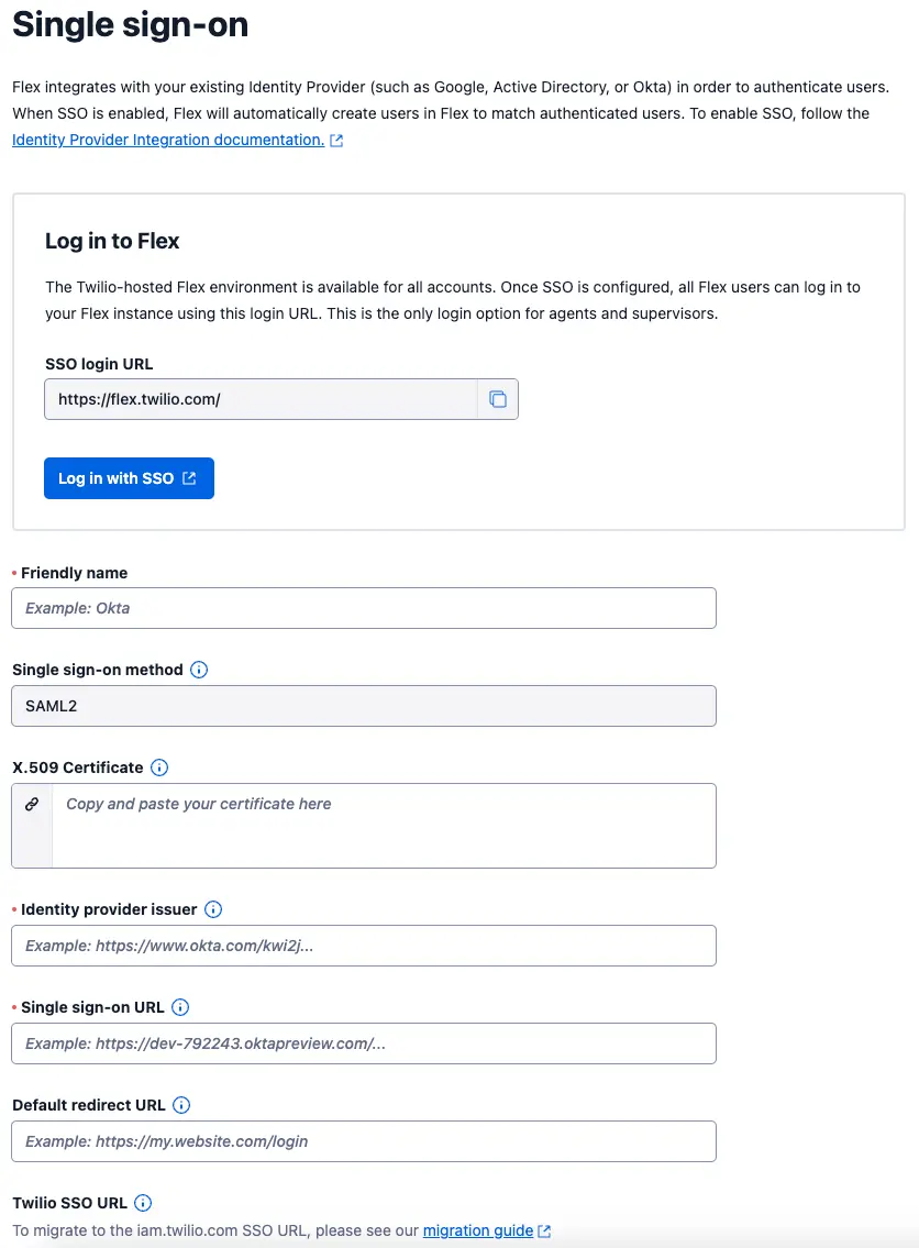 Single sign-on info page for legacy SSO configuration.