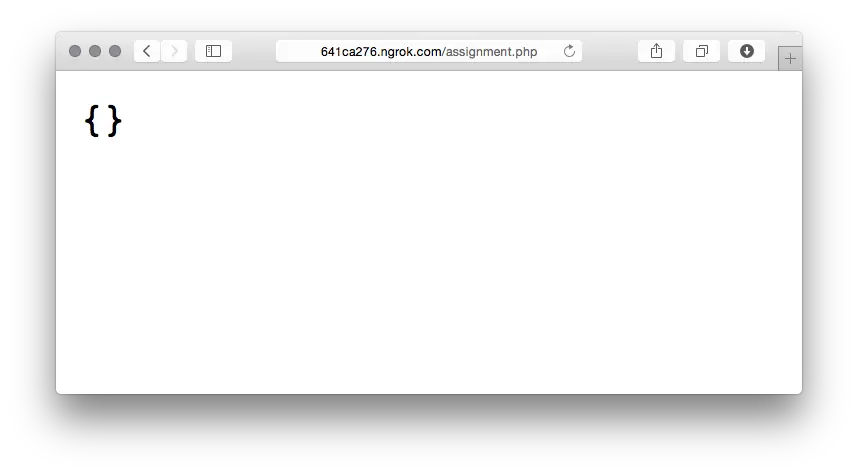 Empty JSON response from ngrok URL in browser window.