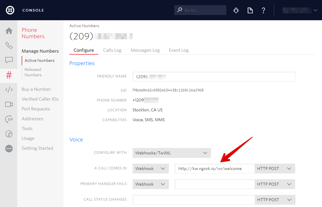 IVR Webhook Configuration.