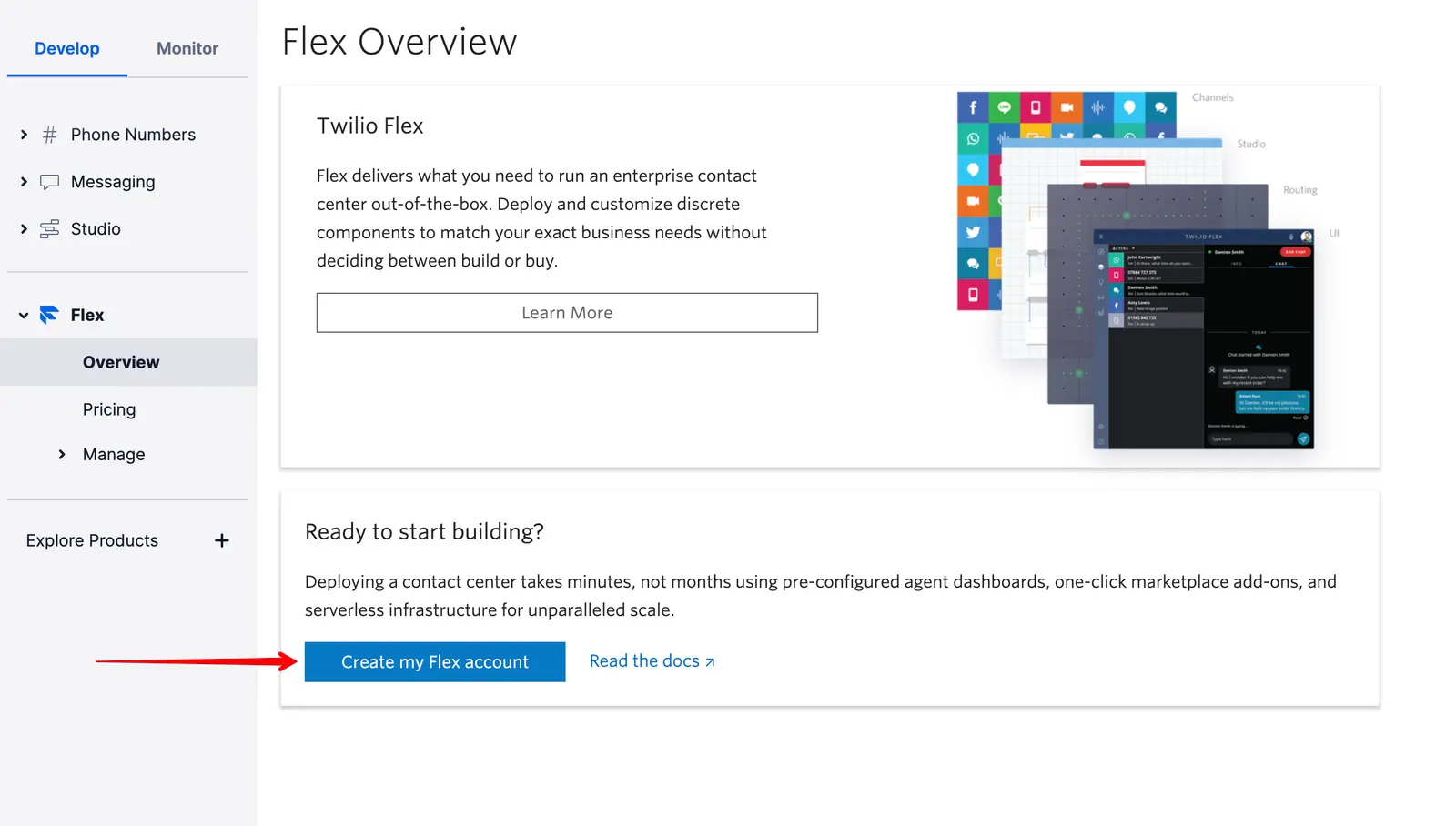 Twilio Flex dashboard with no active tasks and Bing search page.