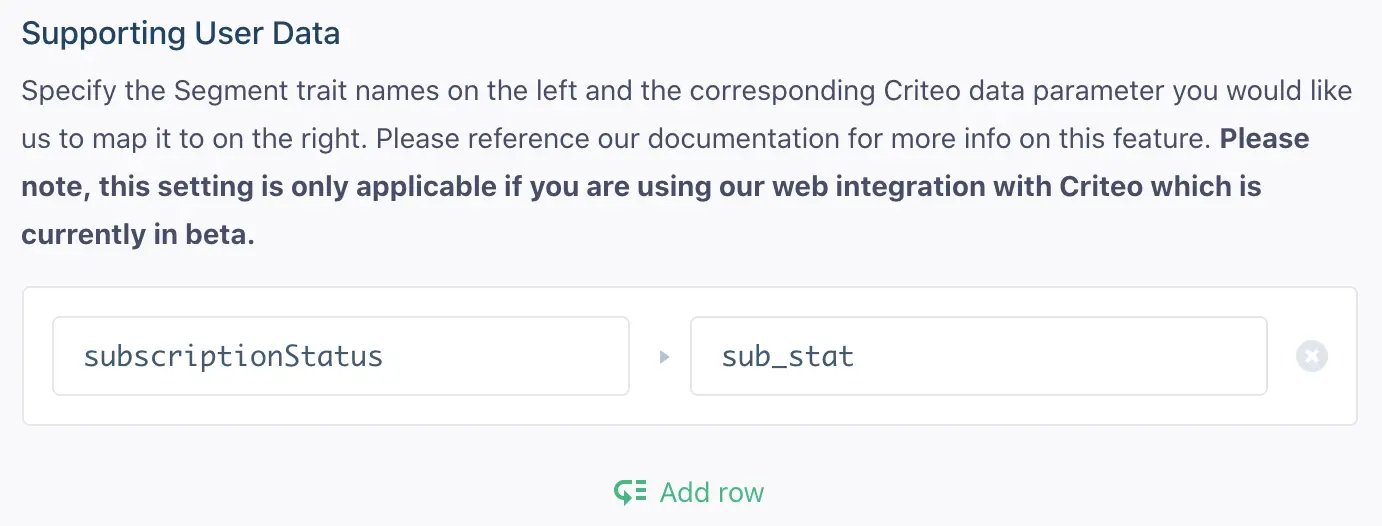 Mapping subscriptionStatus to sub_stat with add row option.