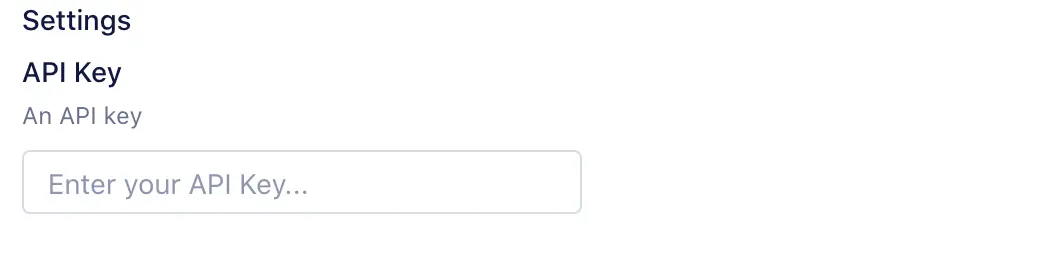 Settings page with API key input field.