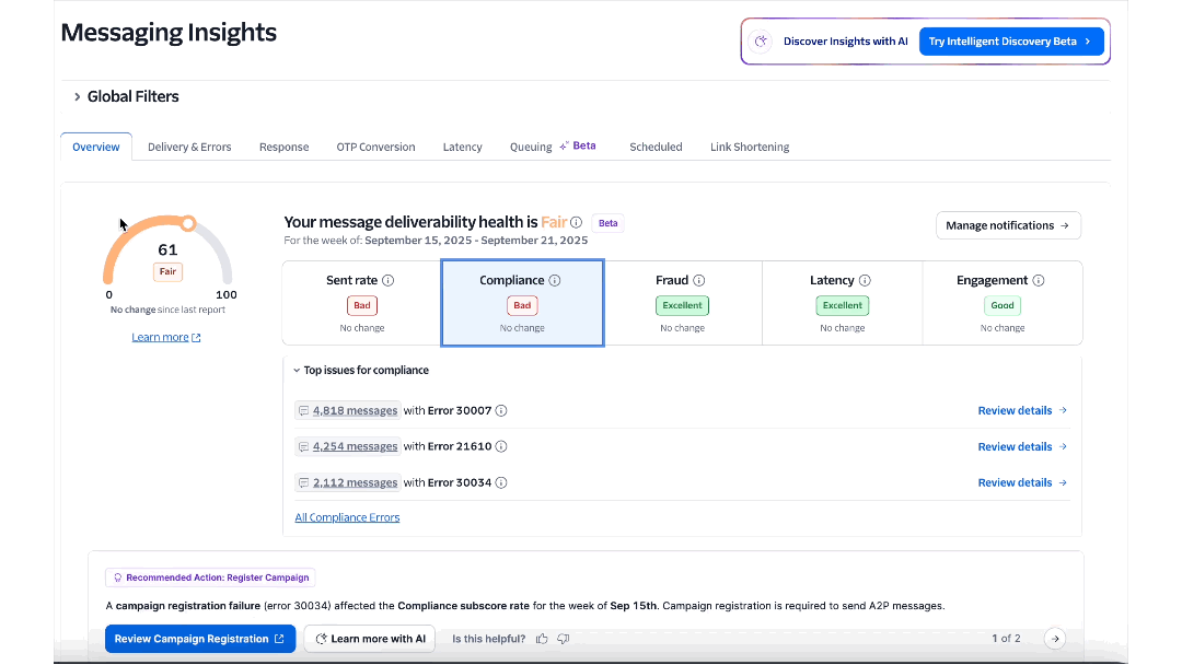 GIF showing the overall score, subscore breakdown, and top issues.