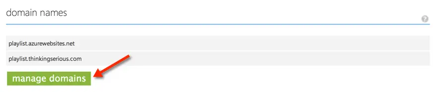 Domain names list with manage domains button highlighted.