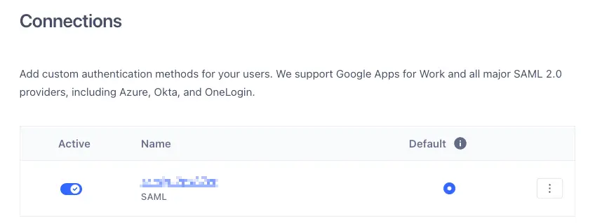 Toggling the Active switch in the Segment app's Authentication Connections page.
