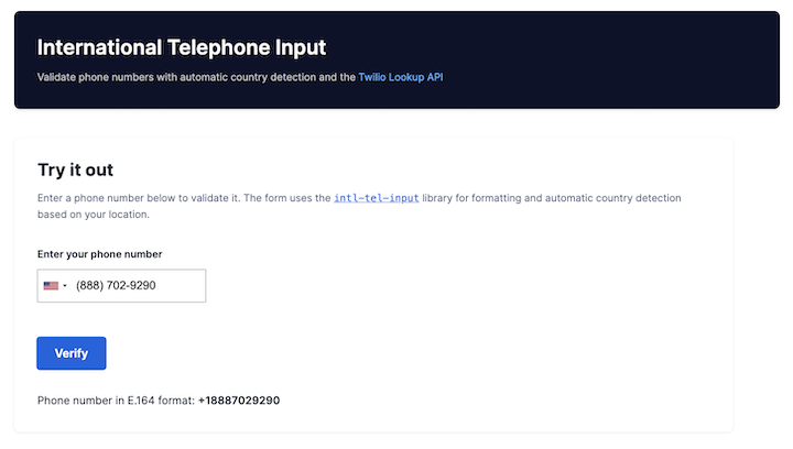 International phone number input with validation