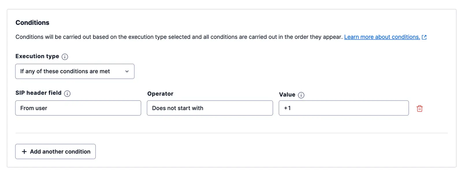SIP trunking condition: From user does not start with +1.