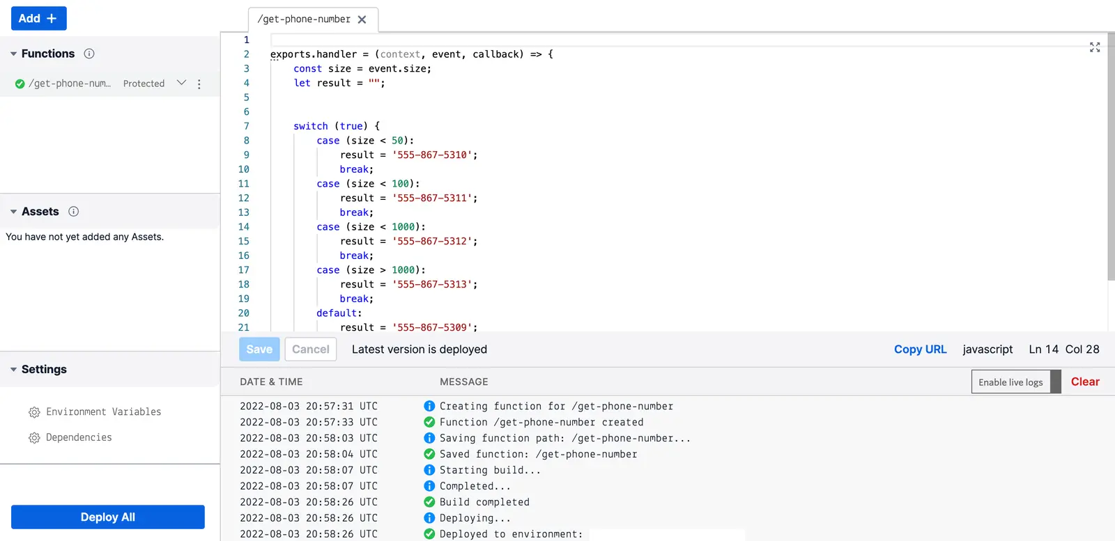 Twilio Studio Tutorial Route Leads Twilio Function in console.