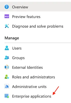 Navigation menu with Enterprise applications highlighted.