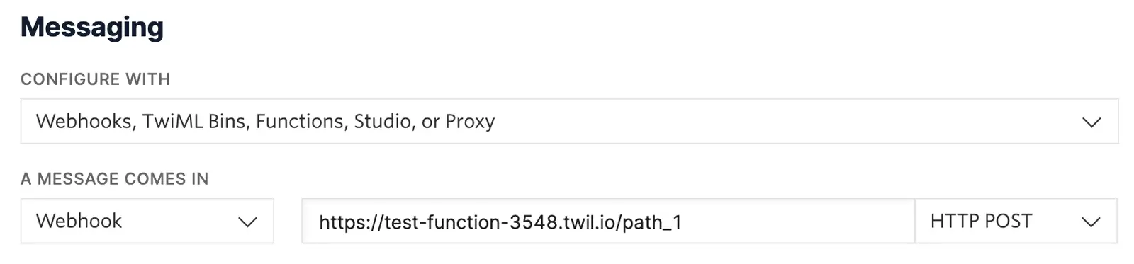 Setting a Function as a Messaging webhook using the webhook dropdown option.