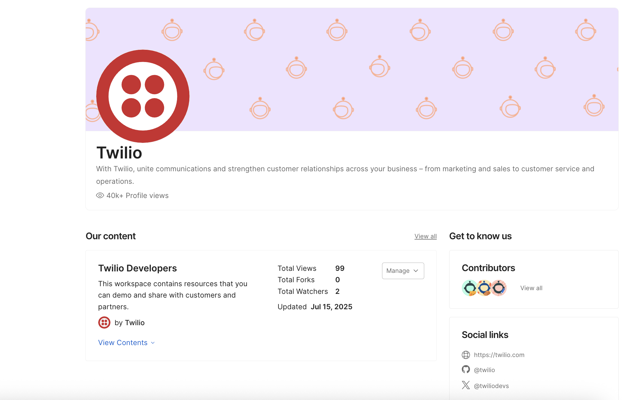 Twilio Collections Landing Page.