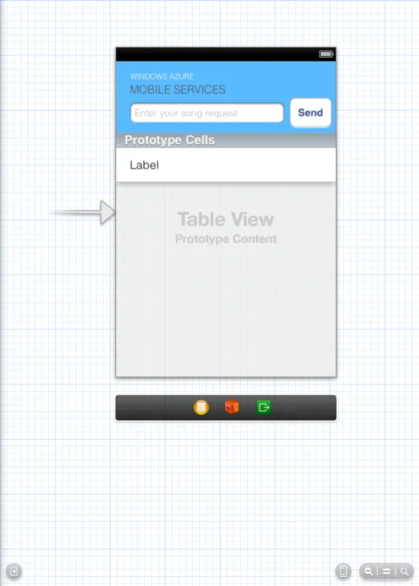 Azure Mobile Services interface with song request input and send button.